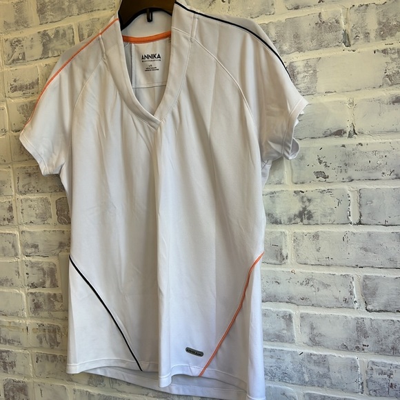 Annika Cutter & Buck Women's Shirt Short Sleeved Golf Tee VNeck White Size Large - Picture 2 of 7